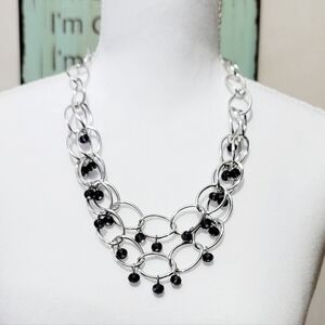 NEW Fashion Jewerly Dark Purple/Gray Beaded Silver Necklace & Earrings Set